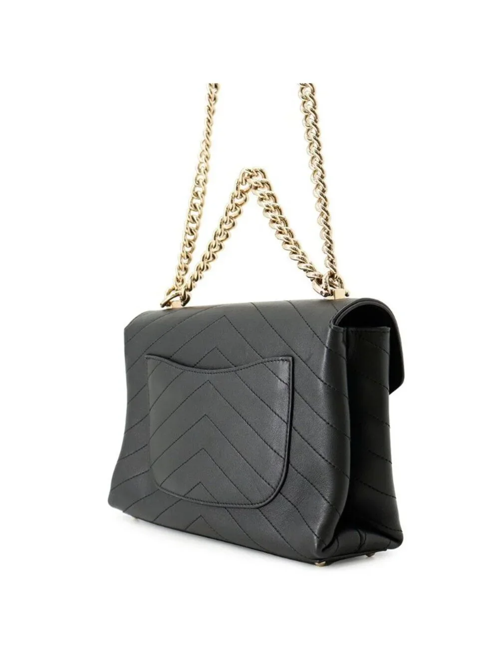 Chanel Chain Shoulder Bag Blanc CC Logo Leather Stitch Black 2-Way